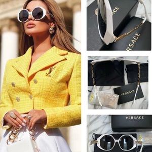 VERSACE FROM THE RUNWAY COLLECTION, WHITE GEOMETRIC FRAMES   WITH GRECA ARMS